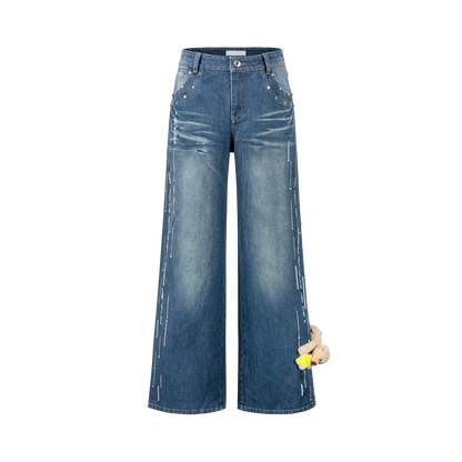 13DE MARZO Luminous Bear Straight Leg Jeans Navy Blue
