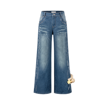 13DE MARZO Luminous Bear Straight Leg Jeans Navy Blue