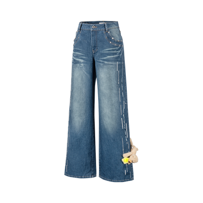 13DE MARZO Luminous Bear Straight Leg Jeans Navy Blue