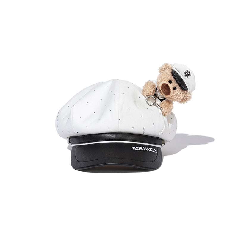 13DE MARZO Glass Print Octagonal Beret White