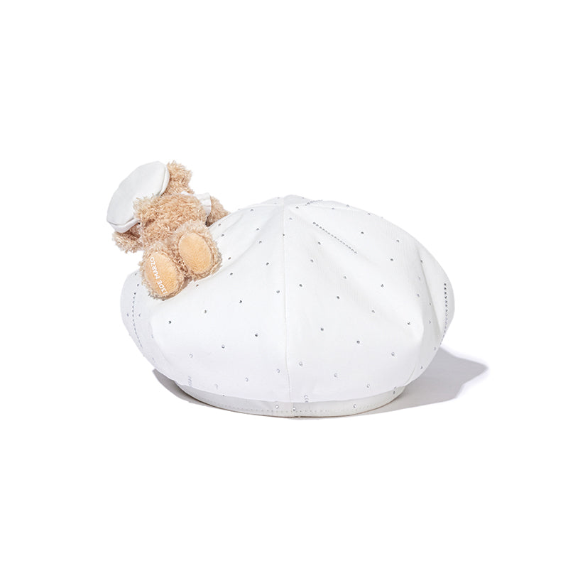 13DE MARZO Glass Print Octagonal Beret White