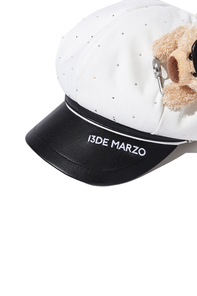 13DE MARZO Glass Print Octagonal Beret White