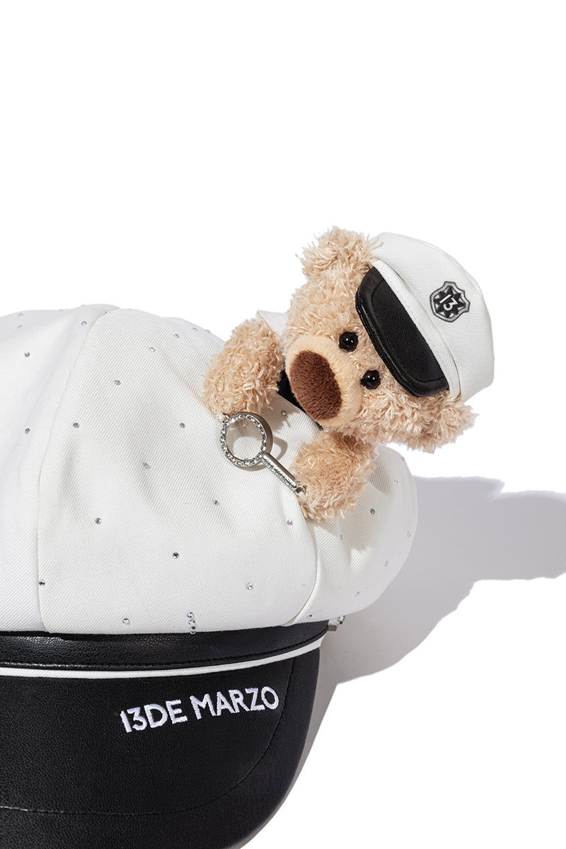 13DE MARZO Glass Print Octagonal Beret White