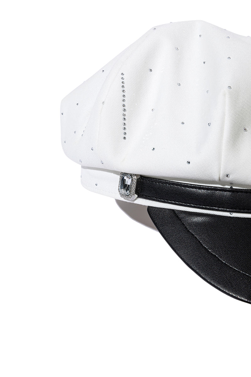 13DE MARZO Glass Print Octagonal Beret White