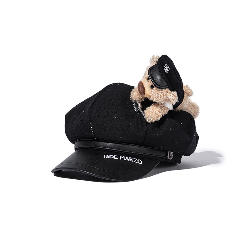 13DE MARZO Glass Print Octagonal Beret Black