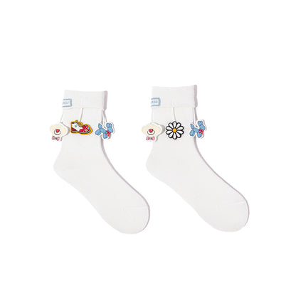 13DE MARZO Fringe Charm Mid-Calf Socks White