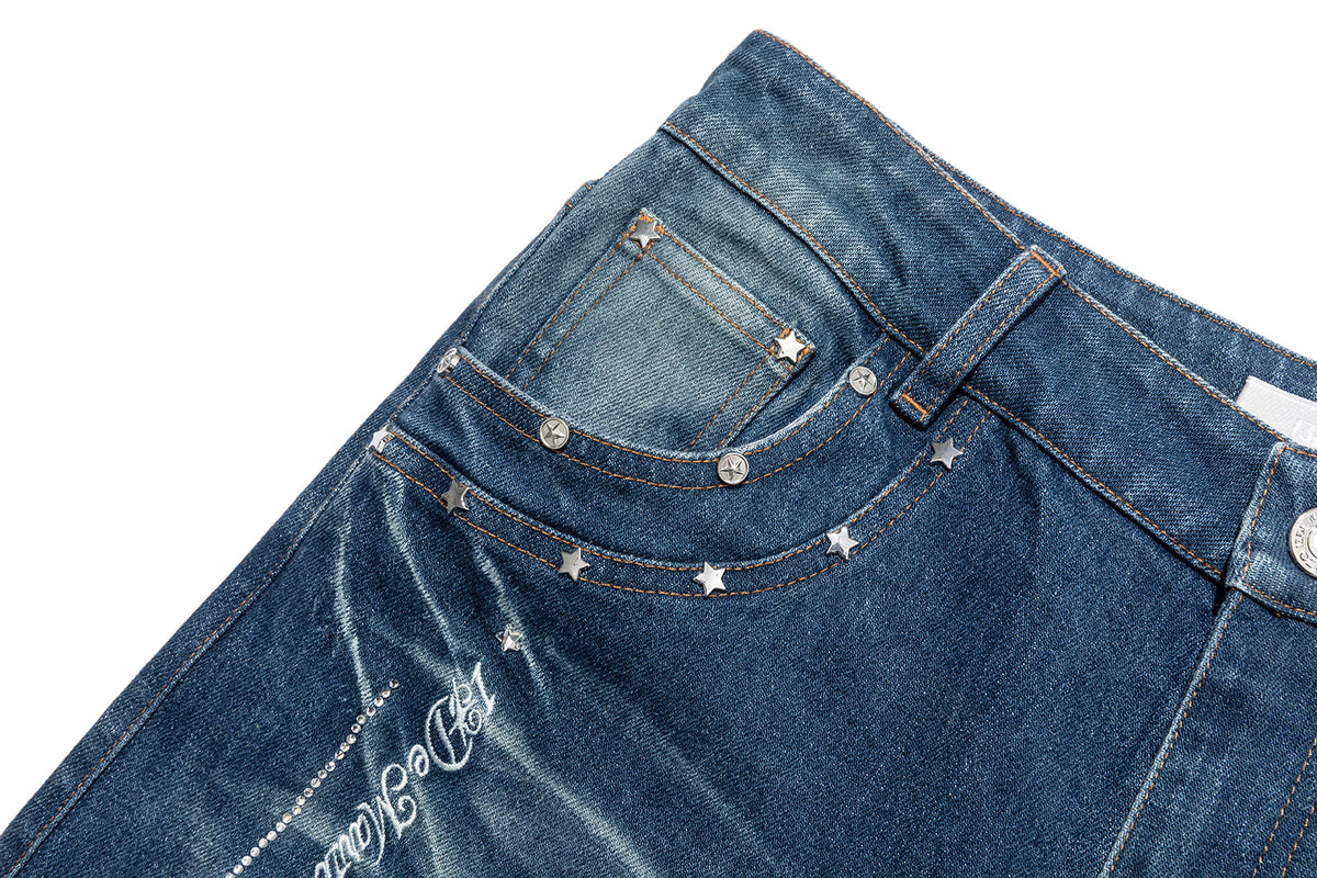 13DE MARZO Luminous Bear Straight Leg Jeans Navy Blue