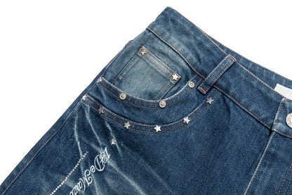 13DE MARZO Luminous Bear Straight Leg Jeans Navy Blue