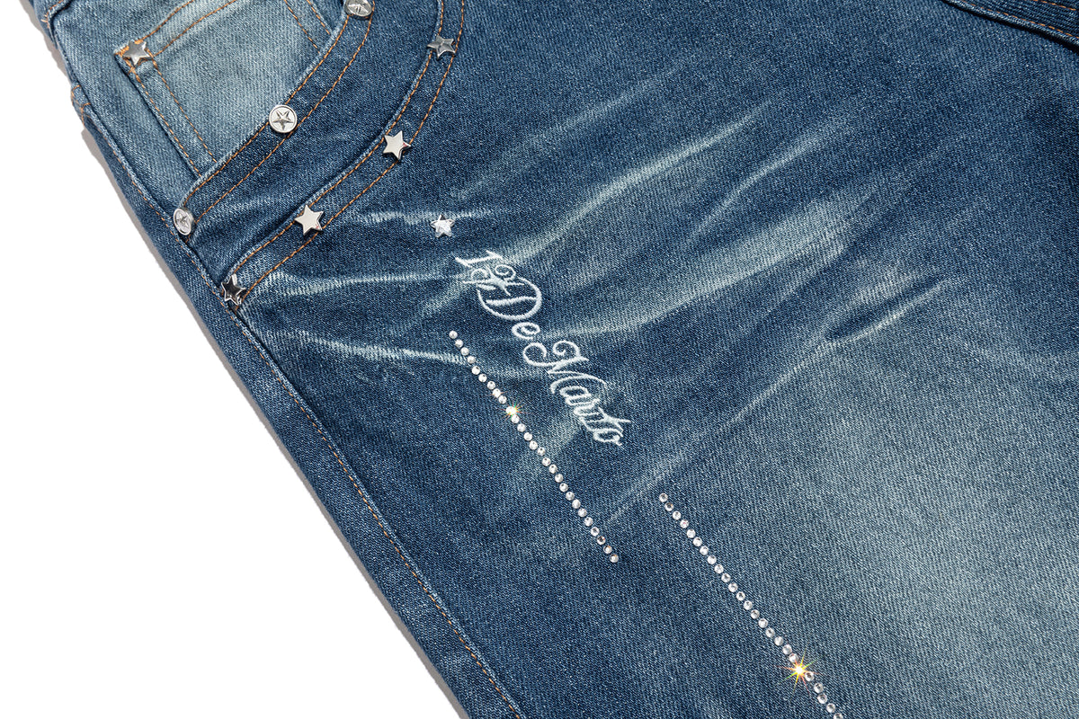 13DE MARZO Luminous Bear Straight Leg Jeans Navy Blue