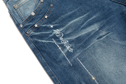 13DE MARZO Luminous Bear Straight Leg Jeans Navy Blue