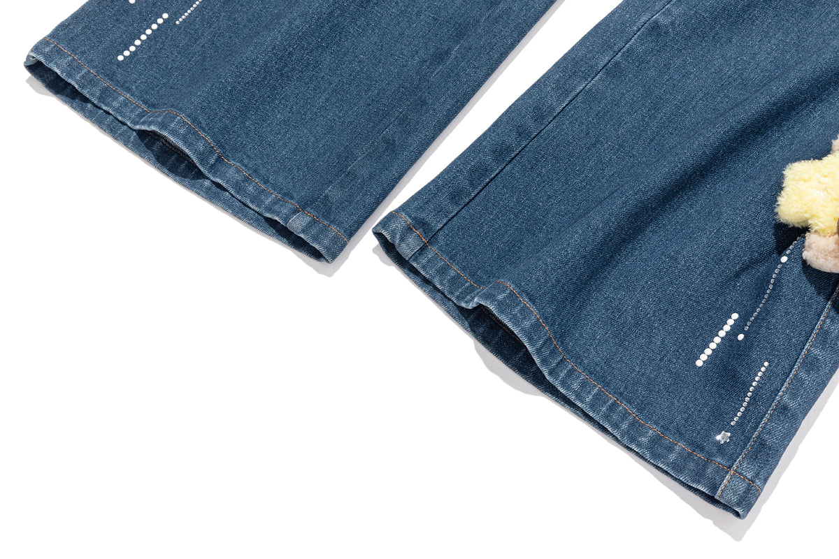13DE MARZO Luminous Bear Straight Leg Jeans Navy Blue