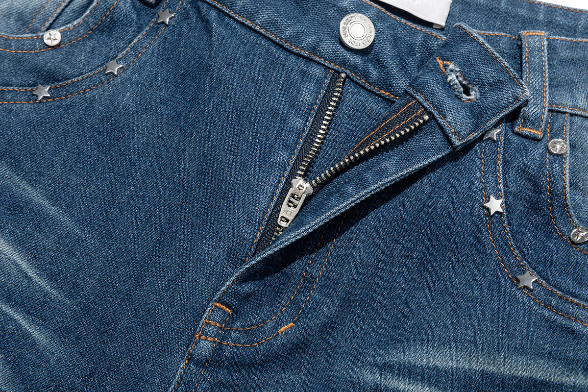 13DE MARZO Luminous Bear Straight Leg Jeans Navy Blue