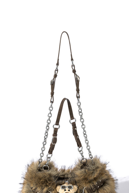 13DE MARZO Rolling Stones Furry Underarm Bag Brown