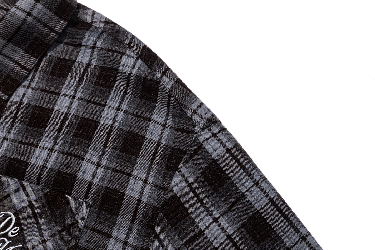 13DE MARZO Luminous Bear Long Sleeve Plaid Shirt Blue