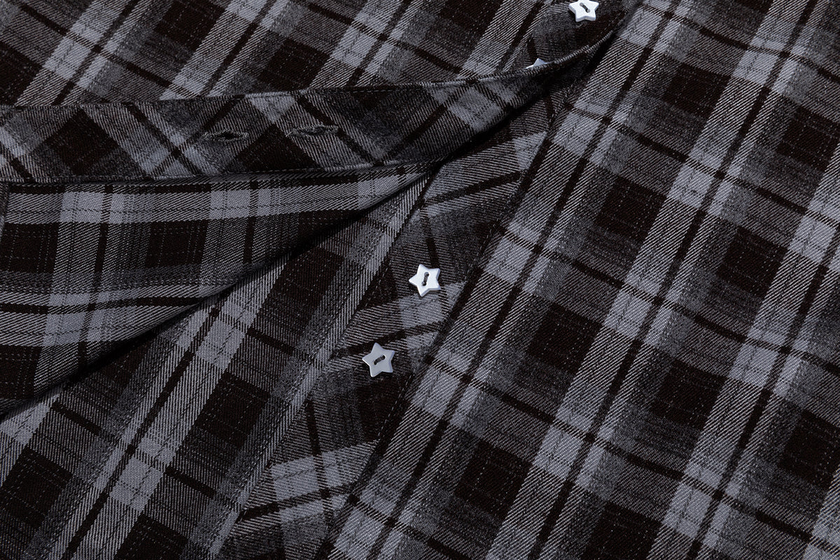 13DE MARZO Luminous Bear Long Sleeve Plaid Shirt Blue