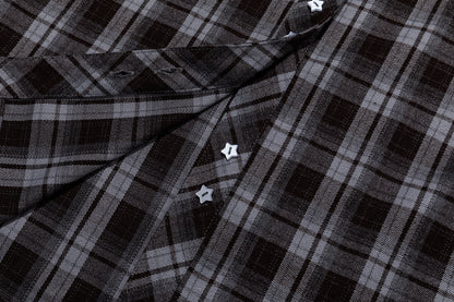 13DE MARZO Luminous Bear Long Sleeve Plaid Shirt Blue