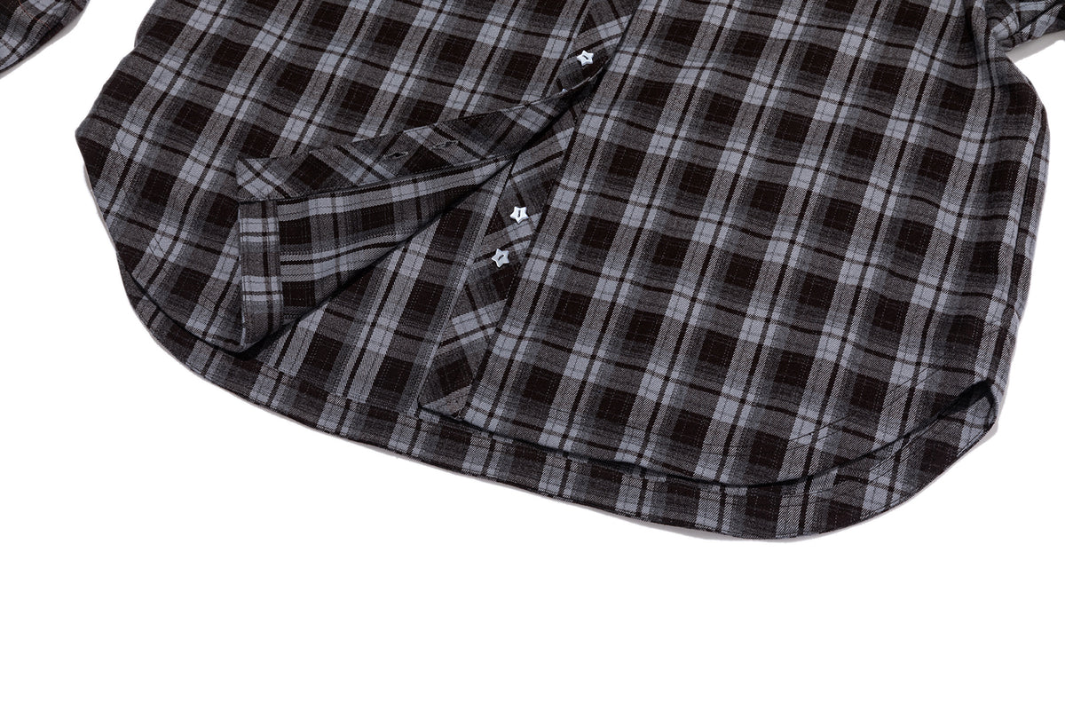 13DE MARZO Luminous Bear Long Sleeve Plaid Shirt Blue