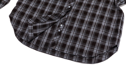 13DE MARZO Luminous Bear Long Sleeve Plaid Shirt Blue