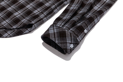13DE MARZO Luminous Bear Long Sleeve Plaid Shirt Blue