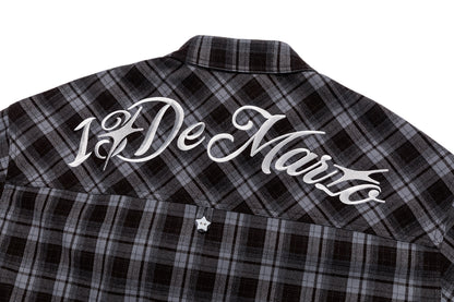 13DE MARZO Luminous Bear Long Sleeve Plaid Shirt Blue