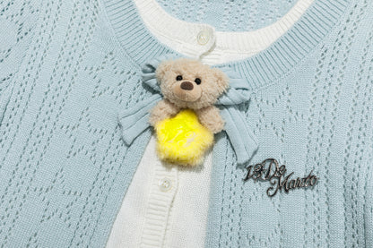 13DE MARZO Luminous Bear Layered Knit Cardigan Blue
