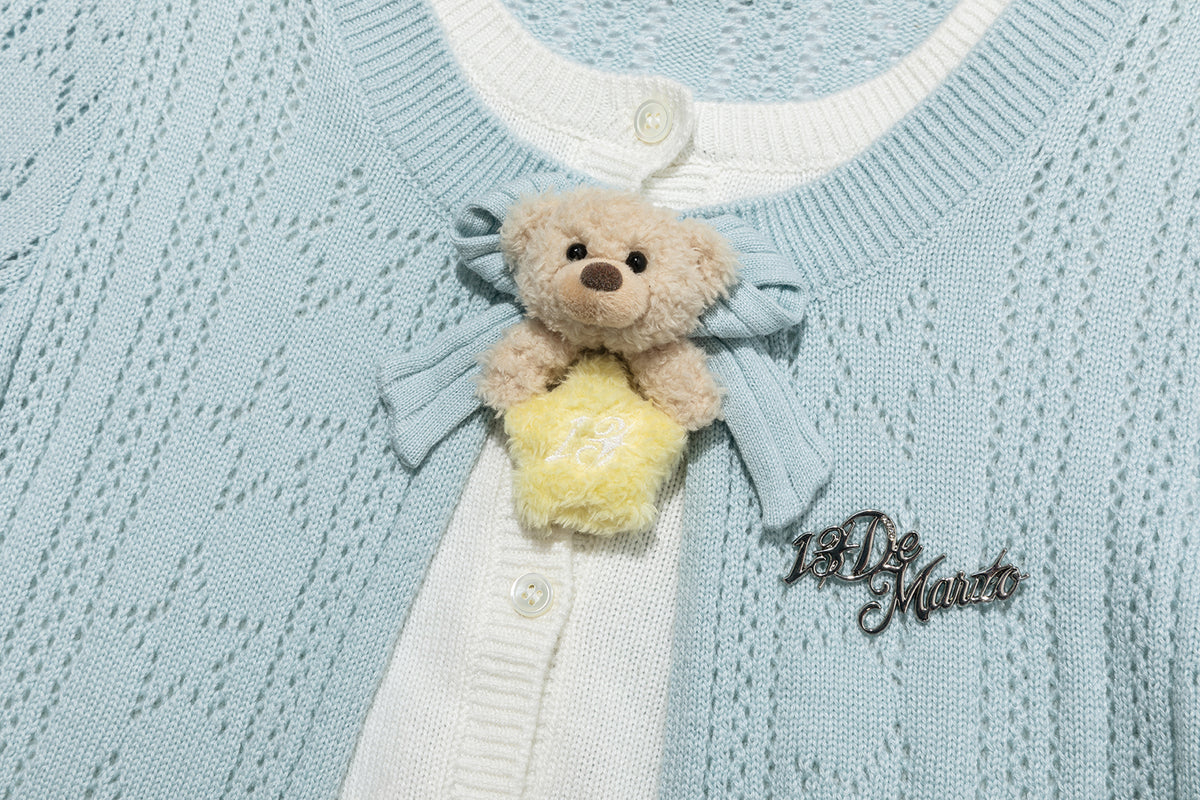 13DE MARZO Luminous Bear Layered Knit Cardigan Blue