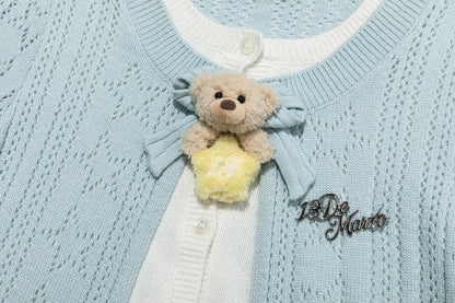 13DE MARZO Luminous Bear Layered Knit Cardigan Blue