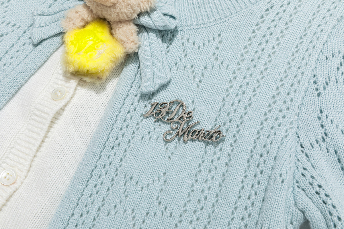 13DE MARZO Luminous Bear Layered Knit Cardigan Blue