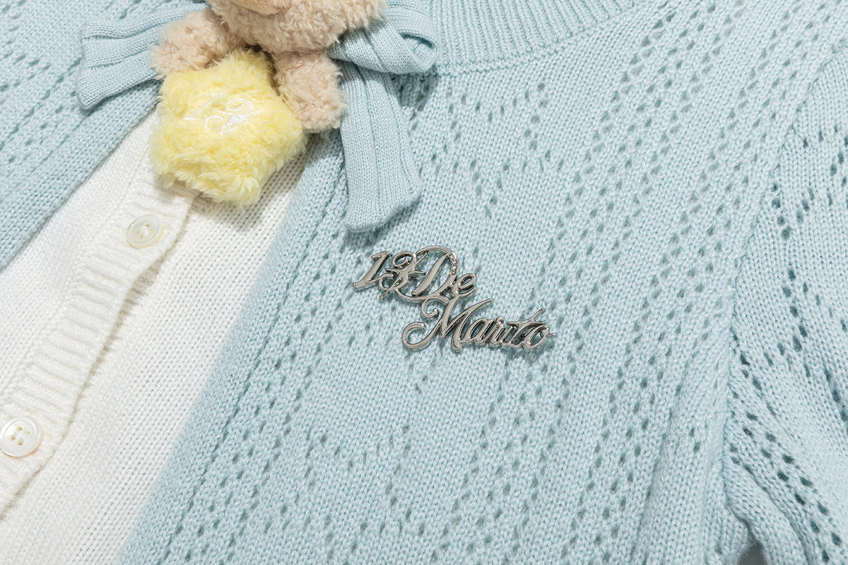 13DE MARZO Luminous Bear Layered Knit Cardigan Blue
