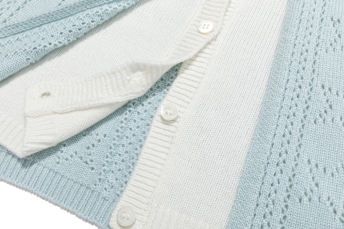 13DE MARZO Luminous Bear Layered Knit Cardigan Blue