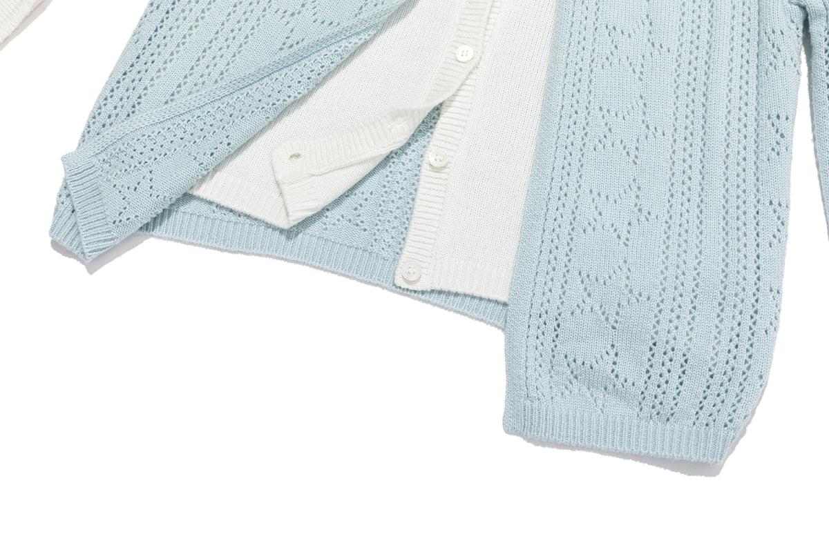 13DE MARZO Luminous Bear Layered Knit Cardigan Blue