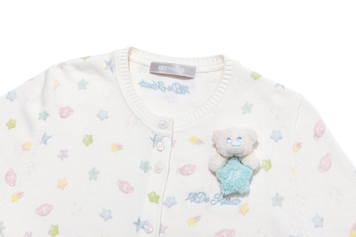 13DE MARZO All-Over Star Knit Cardigan