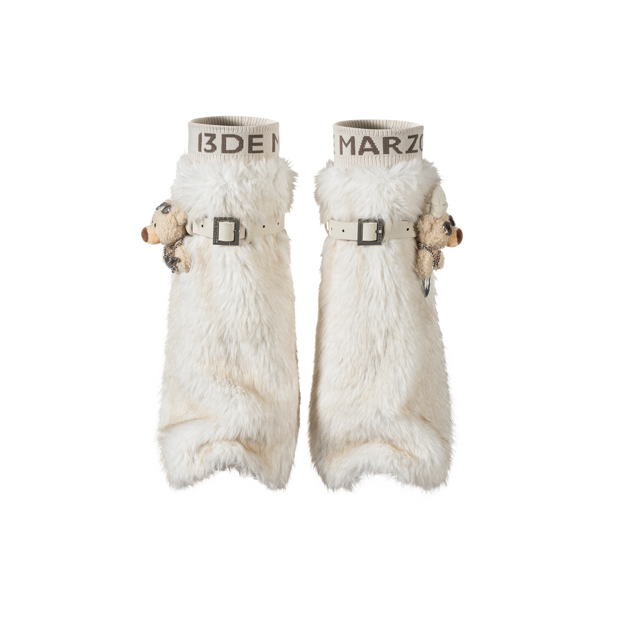 13DE MARZO Rolling Stones Faux Fur Leg Warmer Beige