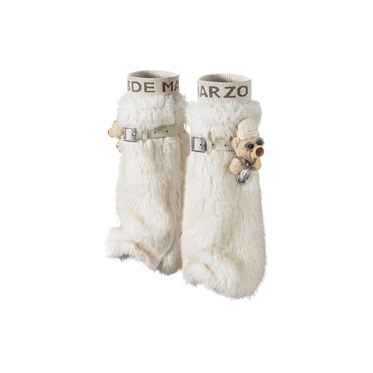 13DE MARZO Rolling Stones Faux Fur Leg Warmer Beige