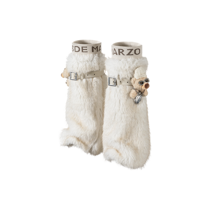 13DE MARZO Rolling Stones Faux Fur Leg Warmer Beige