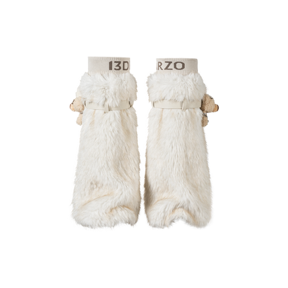 13DE MARZO Rolling Stones Faux Fur Leg Warmer Beige