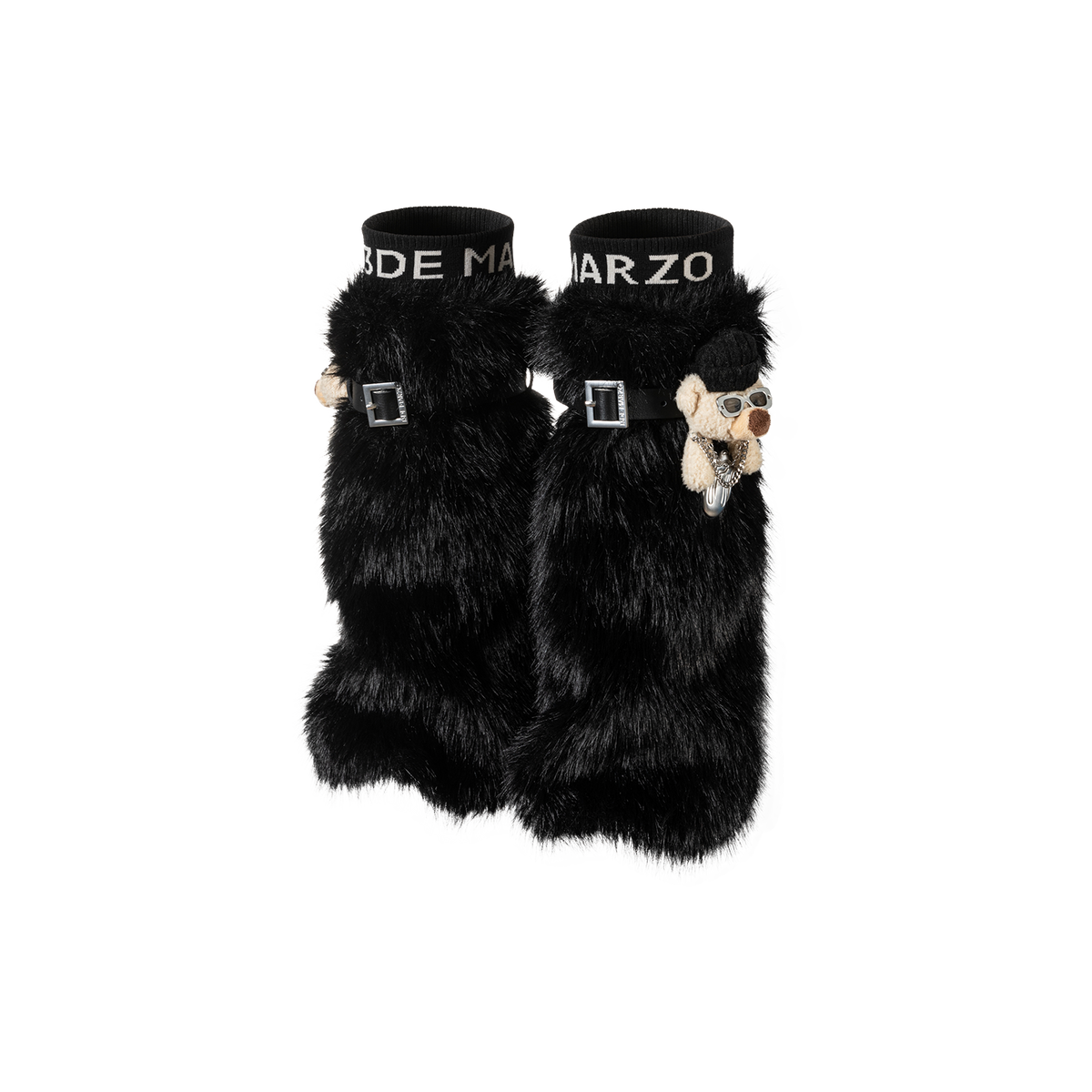 13DE MARZO Rolling Stones Faux Fur Leg Warmer Black