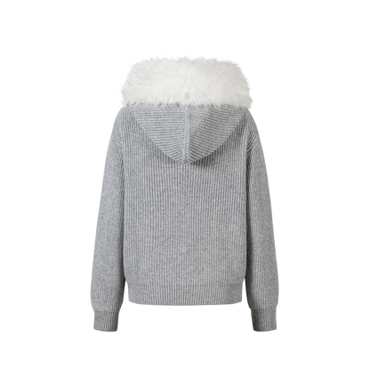 13DE MARZO Pom-pom Bear Fur Collar Knit Sweater Grey