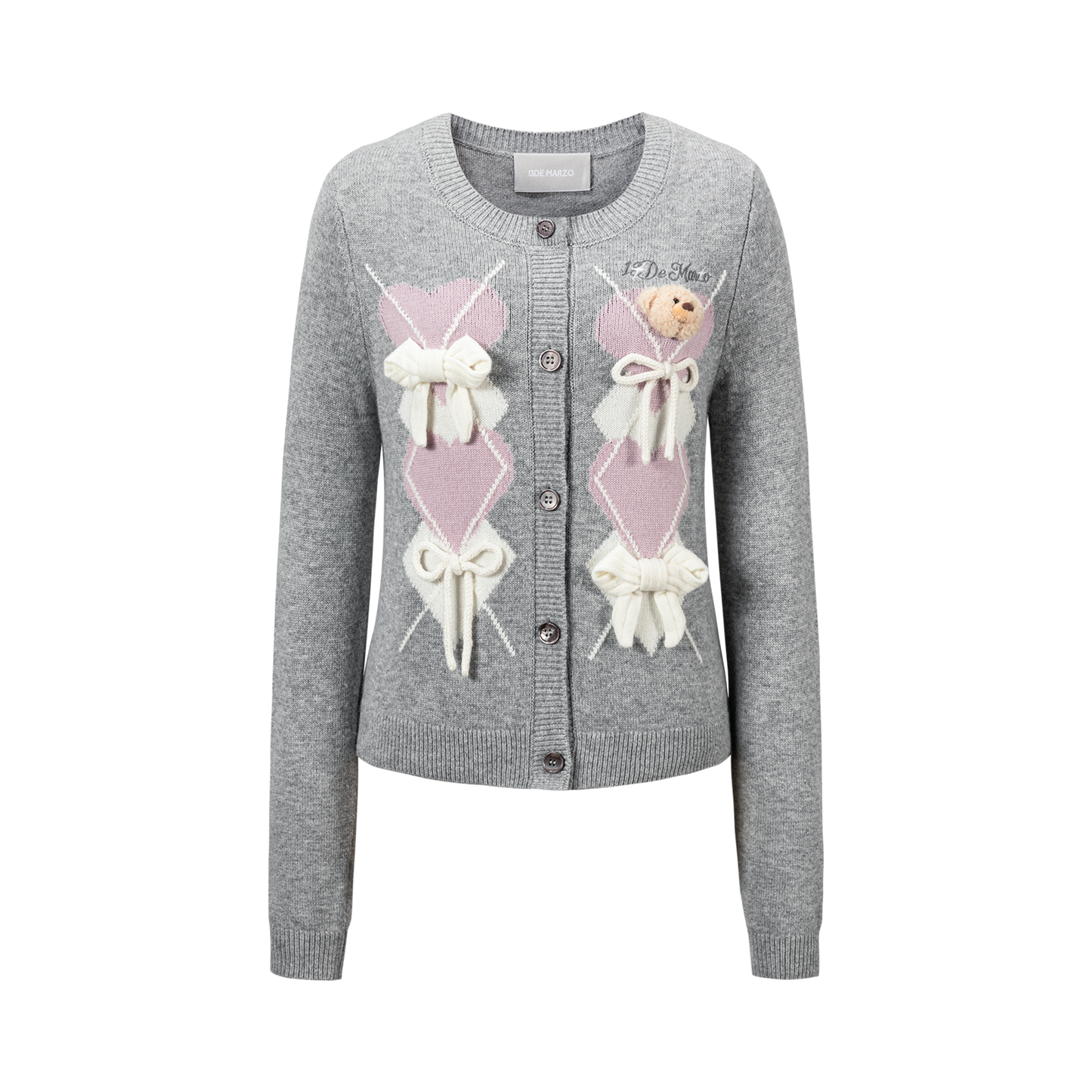13DE MARZO Bow Bear Knit Cardigan Vest Grey