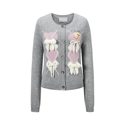 13DE MARZO Bow Bear Knit Cardigan Vest Grey