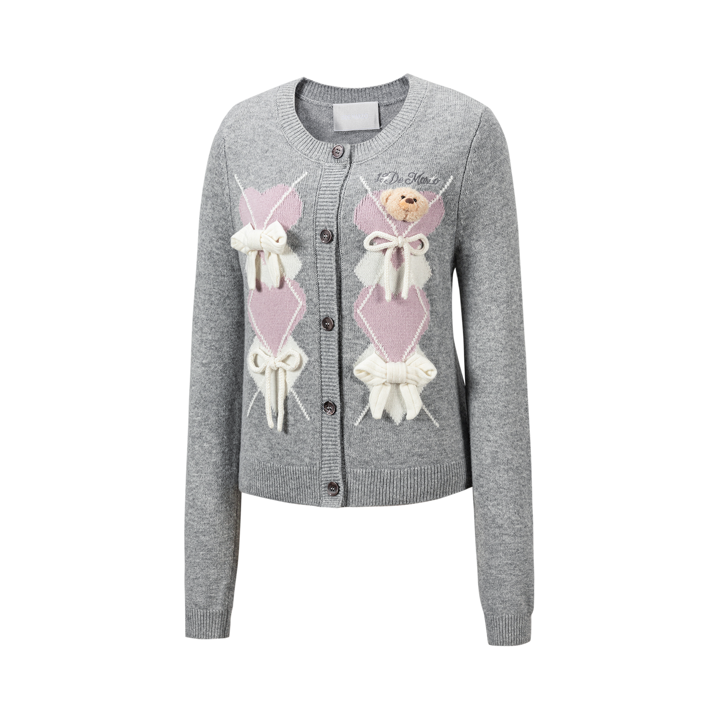 13DE MARZO Bow Bear Knit Cardigan Vest Grey