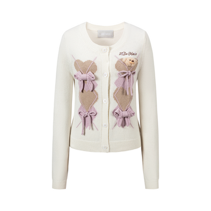 13DE MARZO Bow Bear Knit Cardigan Vest Beige