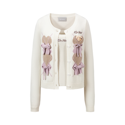 13DE MARZO Bow Bear Knit Cardigan Vest Beige