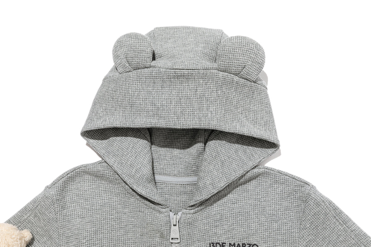 13DE MARZO BabyBear Waffle Zip Sweatshirt Jacket Grey