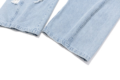 13DE MARZO Irregular Plaid Ripped Jeans Blue