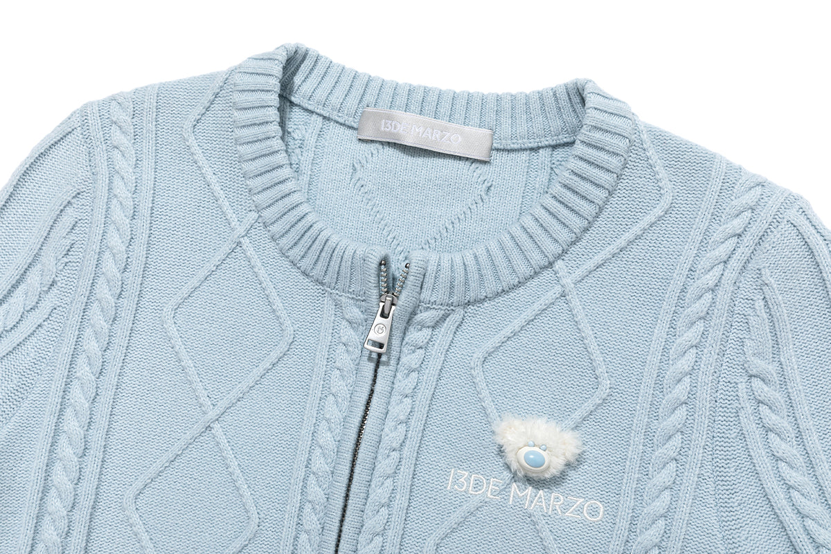 13DE MARZO Mini Bear Slim Fit Knit Zip Cardigan Blue