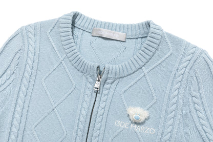 13DE MARZO Mini Bear Slim Fit Knit Zip Cardigan Blue