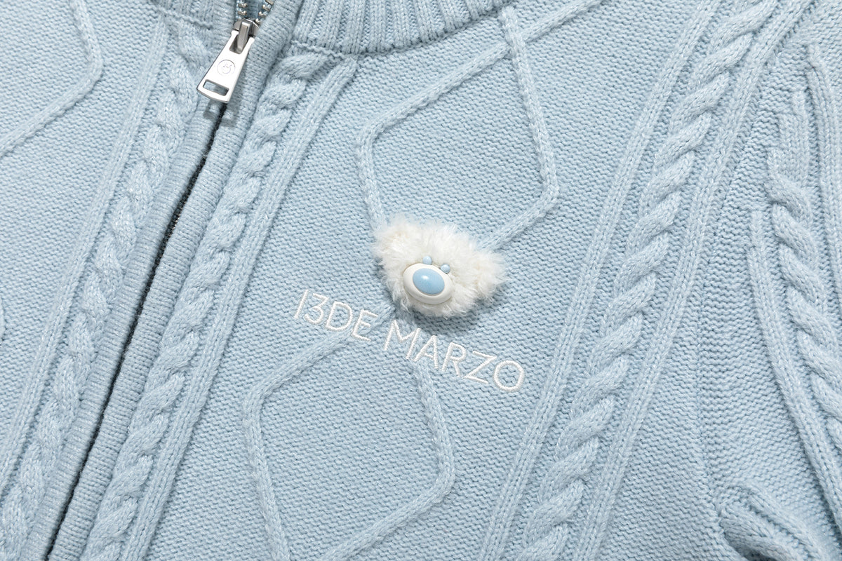 13DE MARZO Mini Bear Slim Fit Knit Zip Cardigan Blue