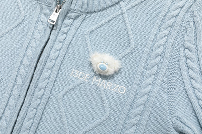 13DE MARZO Mini Bear Slim Fit Knit Zip Cardigan Blue
