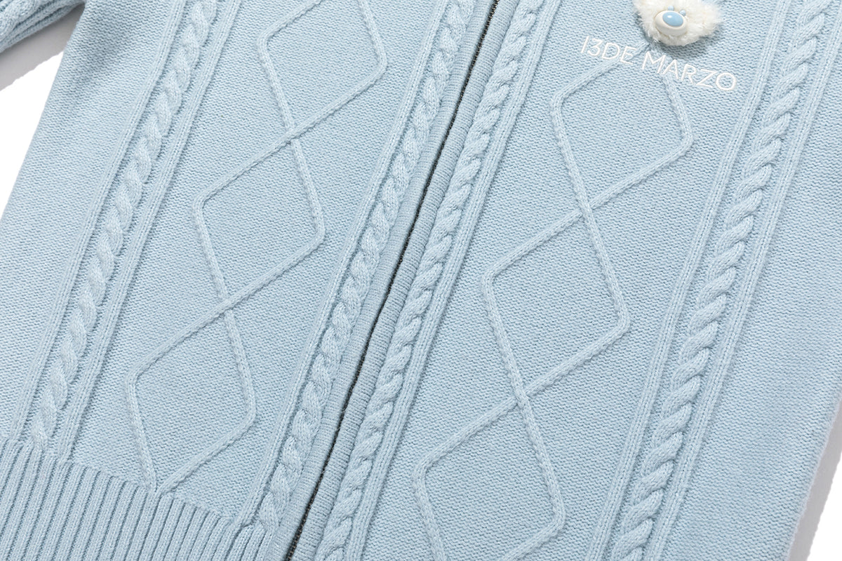 13DE MARZO Mini Bear Slim Fit Knit Zip Cardigan Blue